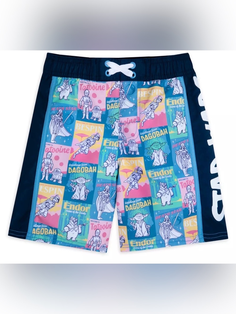 Shop‎ Disney Star Wars Navy Blue Multi-Color Kids Swim Trunks Size 9/10